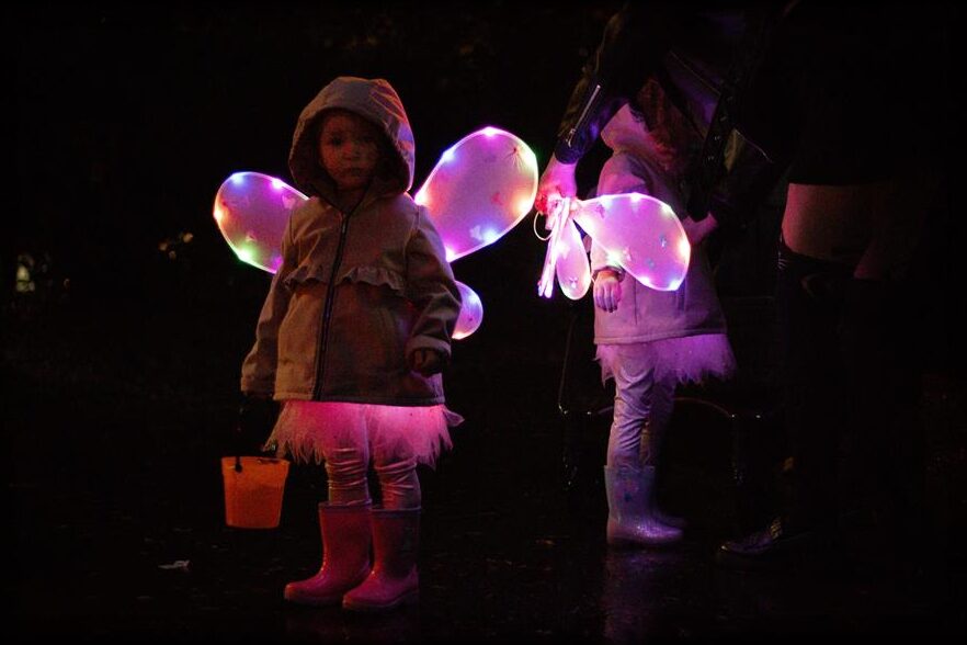 A glowing jellyfish costume in the dark
